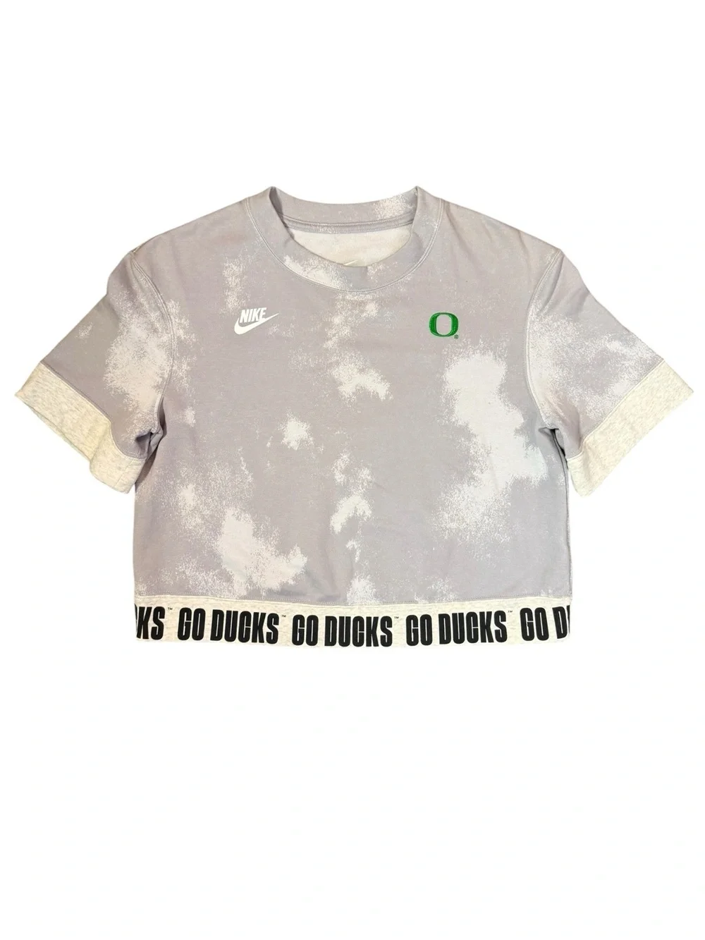 Nike Oregon Ducks Cropped Sweatshirt Tie Dye Bleach Wash Gray Women’s Size Small